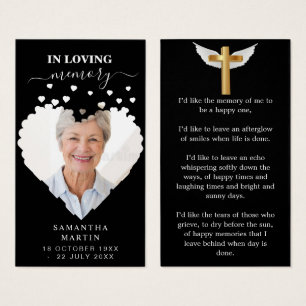 Classy Black Minimal Memorial Funeral Bookmark Visitkort