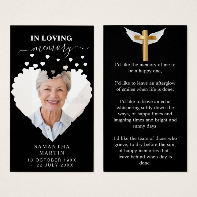 Classy Black Minimal Memorial Funeral Bookmark Visitkort (Framsida & baksida)