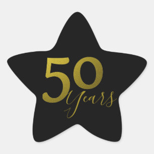Classy Black och Guld 50 år Stjärnformat Klistermärke