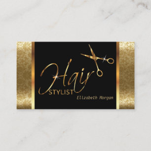 Classy Black och Guld Damask Hair Stylist Visitkort