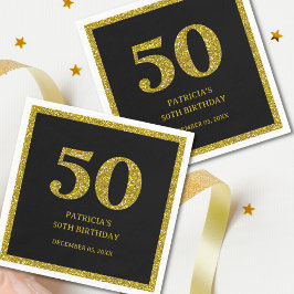Classy Black och Guld Glitter 50:e Födelsedagsfest Pappersservett