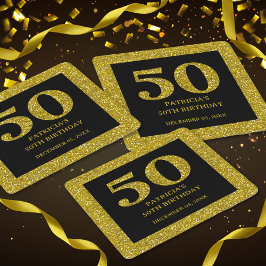 Classy Black och Guld Glitter 50:e Födelsedagsfest Underlägg Papper Kvadrat