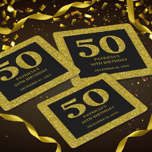 Classy Black och Guld Glitter 50:e Födelsedagsfest Underlägg Papper Kvadrat