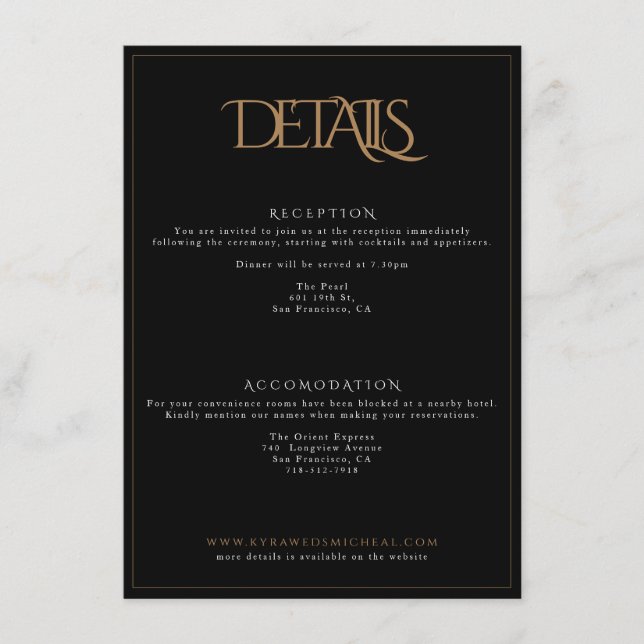 Classy Black och Guld Monogram Typography Bröllop Tilläggskort (Framsida)