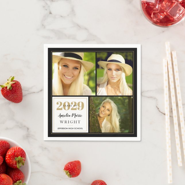 Classy Black och Guld Personlig Studenten Pappersservett (Insitu)