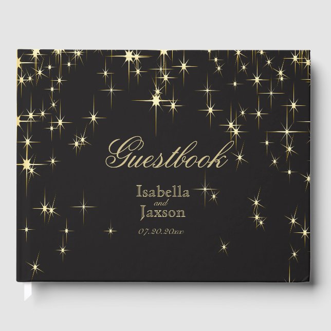 Classy Black och Guld Starlight Gästböcker (Framsida)