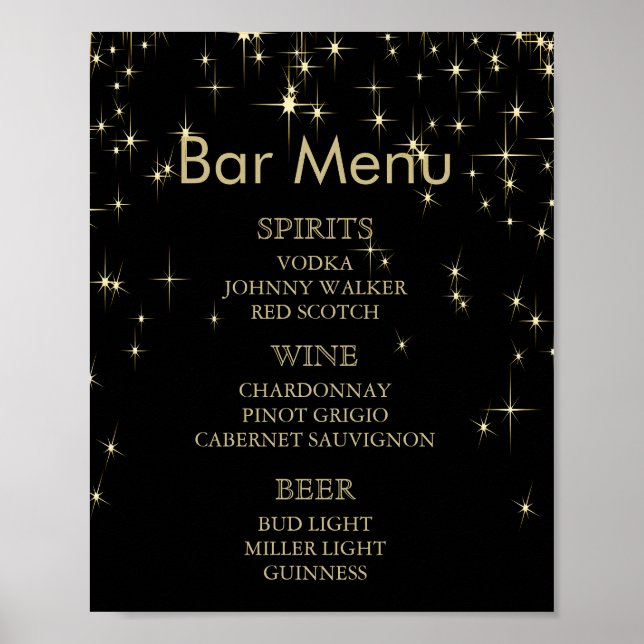 Classy Black och Guld Starlight- Pub Menu Poster (Framsidan)
