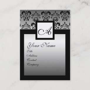 CLASSY BLACK OCH SILVER DAMASK SQUARE MONOGRAM VISITKORT