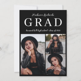 Classy Black Photo Collage Studenten Inbjudningar