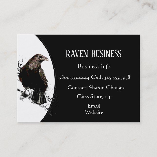 Classy Black Raven Bird Business Service Shop Visitkort (Framsida)