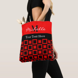Classy Black & Red Square Mönster Monogrammed Tygkasse