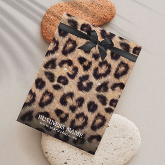 Classy Black Ribbon Leopard Print Earring Holder Visitkort (Skapare uppladdad)