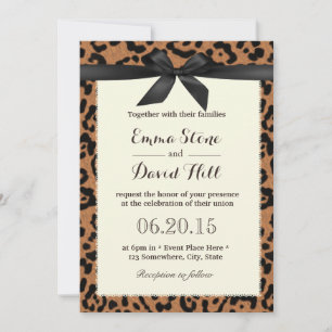 Classy Black Ribbon Leopard Skriv ut Bröllop Inbjudningar