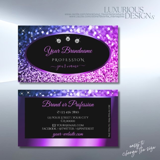 Classy Black Rosa Lila Gnistra Glitter Diamonds  Visitkort (Skapare uppladdad)