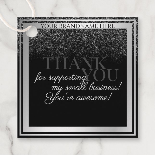 Classy Black & Silver med Glitter Rain Packaging Gåvor Etiketter (Framsida)