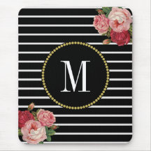 Classy Black Stripe Antique Boho Blommigt Monogram