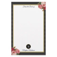 Classy Black Stripe Vintage Flower Ro Monogram