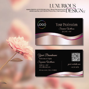 Classy Black Vågigt Ro Guld Decor Logotyp och QR-k Visitkort