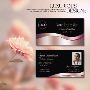 Classy Black Vågigt Ro Guld Decor med Logotyp Phot Visitkort