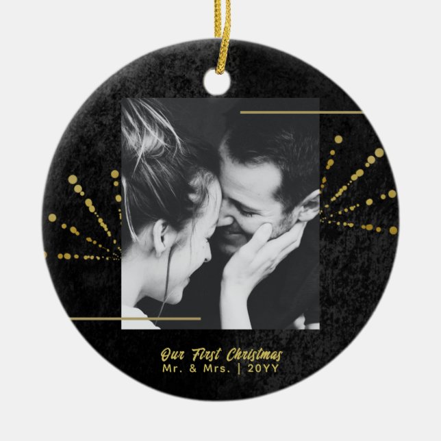 Classy Black Velvet Guld Fireworks Första jul Julgransprydnad Keramik (Framsidan)