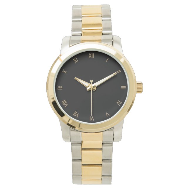 Classy Black w Guld Roman Numeral Wristwatch Armbandsur (Framsida)