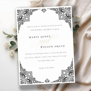 Classy Black & White Art Deco Ornate Vow Renewal Inbjudningar