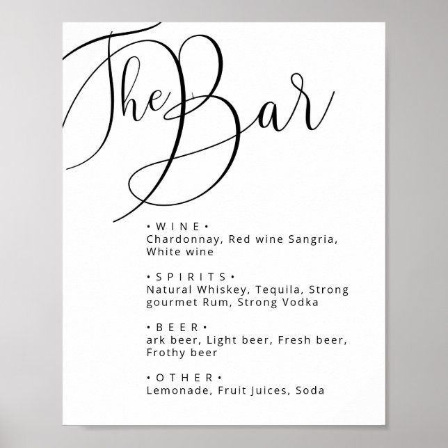 Classy Black white Calligraphy bröllop pub Poster (Framsidan)