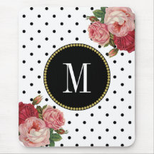 Classy Black White Dots Antique Blommigt Monogram
