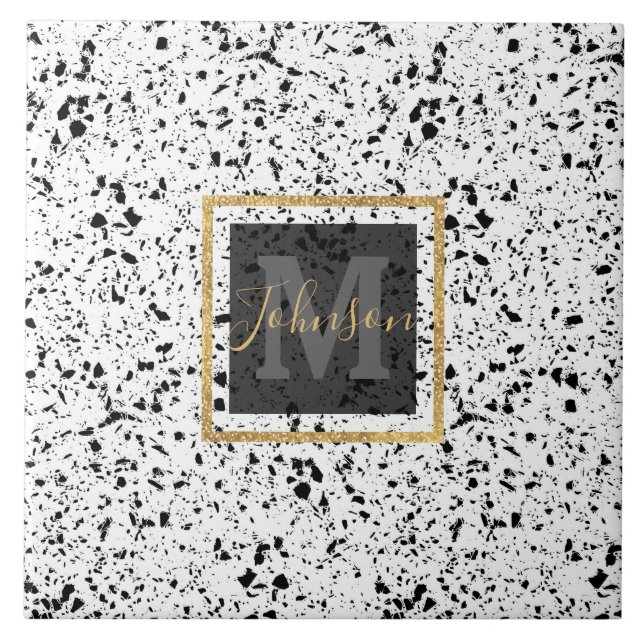 Classy Black White Marble Terrazzo Kakelplatta (Framsidan)