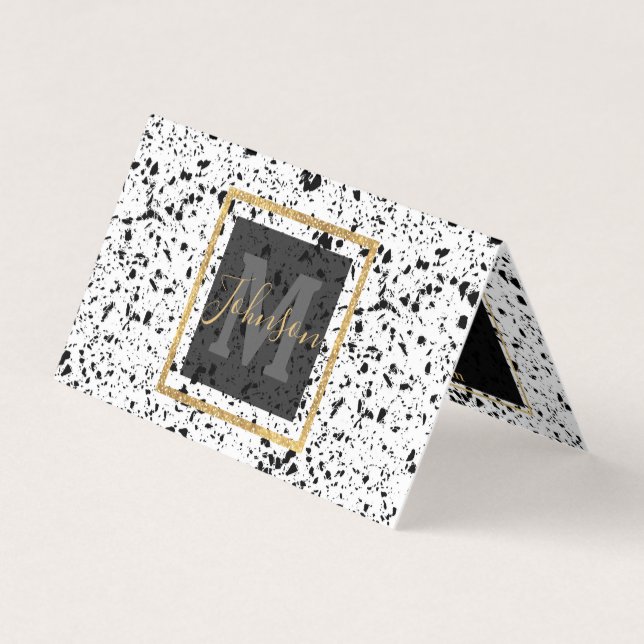 Classy Black White Marble Terrazzo Visitkort (Framsida)