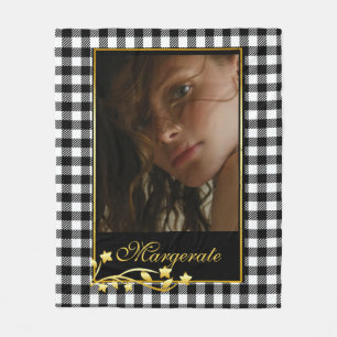 Classy Black & White Personlig Photo Guld Ram Fleecefilt
