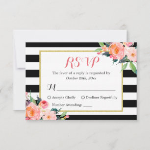 Classy Black White Rand Blommigt OSA Reply Kort