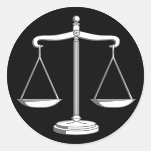 Classy Black & White Scales of Justice   Lagstipen Runt Klistermärke