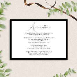 Classy Black & White Script Wedding Accommodations Tilläggskort