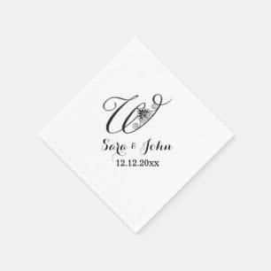 Classy Black White-start W Bröllop Monogram Pappersservett