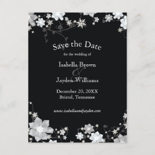 Classy Black + White Winter Wedening Spara datumet Meddelande Vykort