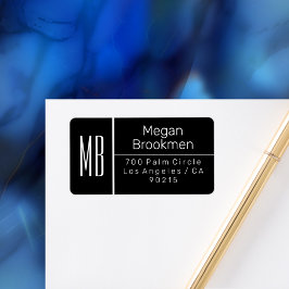 Classy Blk & White/DIY Namn Adress Monogram/Vs 2 Adressetikett