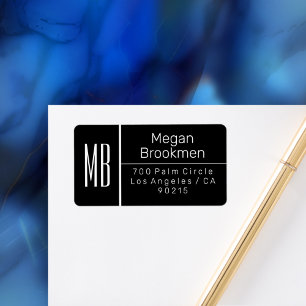 Classy Blk & White/DIY Namn Adress Monogram/Vs 2 Adressetikett