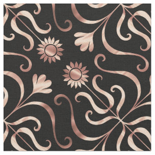 Classy Blommigt Damask Black och Ro Guld Solros Tyg