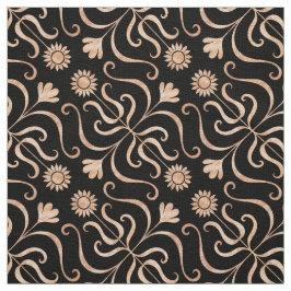 Classy Blommigt Damask Black och Ro Guld Solros Tyg