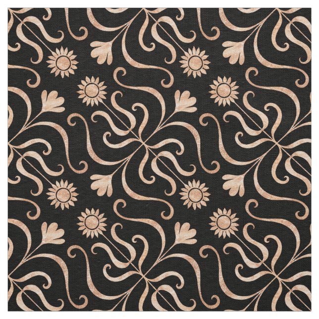 Classy Blommigt Damask Black och Ro Guld Solros Tyg (Prov)