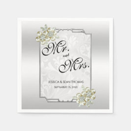 Classy Blommigt Gem, Silver Framed Bröllop Pappersservett