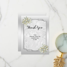 Classy Blommigt Gem, Silver Framed Bröllop Tack Kort