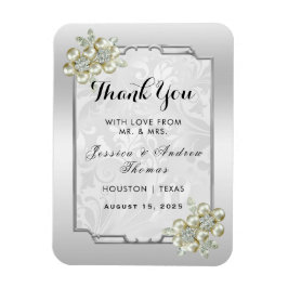 Classy Blommigt Gem, Silver Framed Wedding Favor Magnet