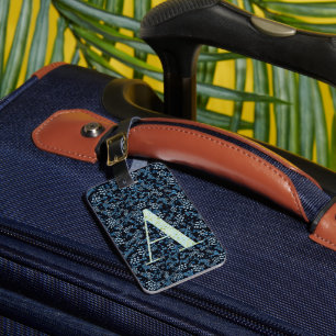 Classy Blommigt Monogrammed Brev A blue Bagagebricka