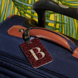 Classy Blommigt Monogrammed Brev B mörk Red Bagagebricka