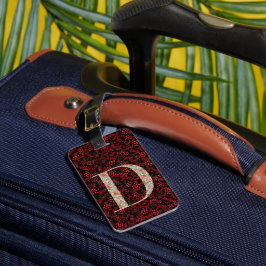 Classy Blommigt Monogrammed Brev D mörk röd Bagagebricka