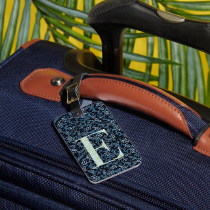 Classy Blommigt Monogrammed Brev E blue Bagagebricka