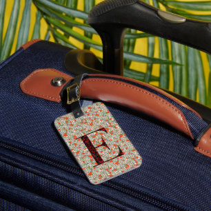 Classy Blommigt Monogrammed Brev E grönt röd Bagagebricka