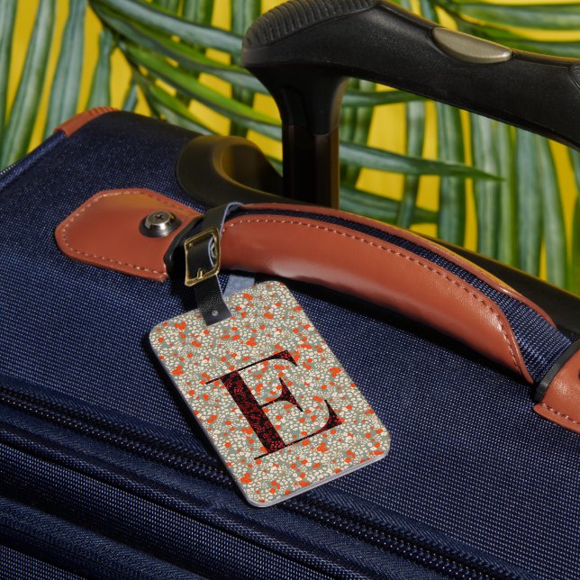 Classy Blommigt Monogrammed Brev E grönt röd Bagagebricka (Framsida Insitu 1)